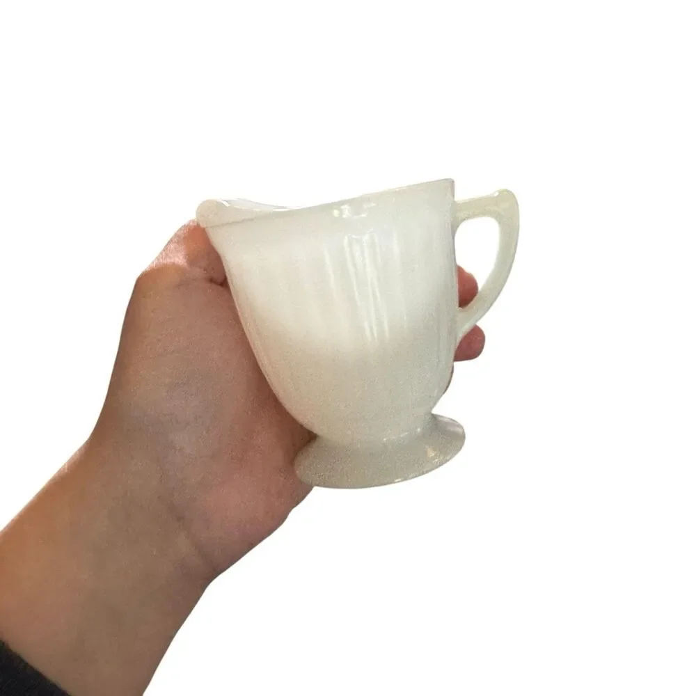Macbeth Evans Glass PETALWARE White Monax Footed Sugar‎ Bowl Dish & Creamer Set